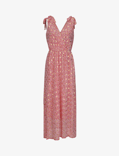 Robe bretelles à noeud imprimé fleuri irisé - Rouge - 1