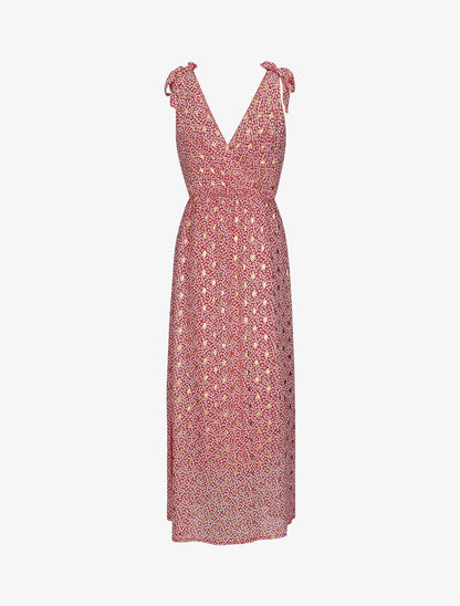 Robe bretelles à noeud imprimé fleuri irisé - Rouge - 2