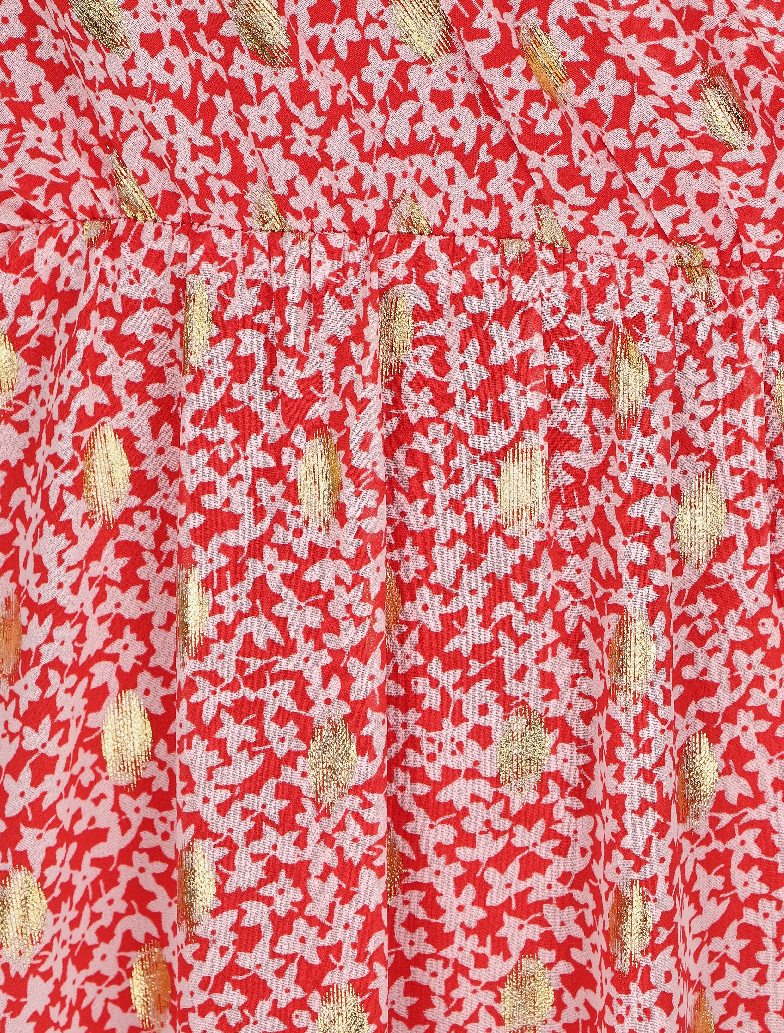 Robe bretelles à noeud imprimé fleuri irisé - Rouge - 3