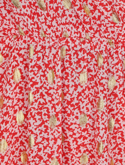 Robe bretelles à noeud imprimé fleuri irisé - Rouge - 3