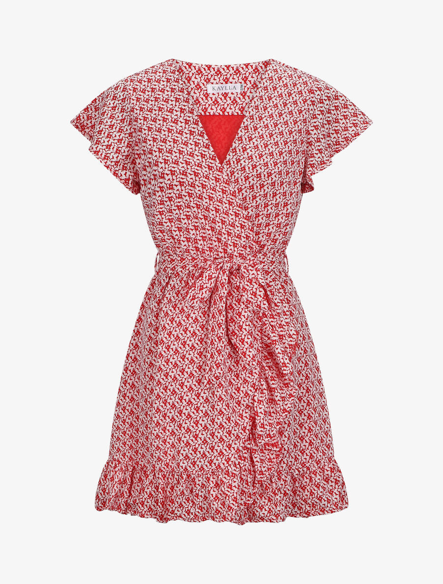 Robe mi-longue imprimée à bord volanté - Rouge - 1