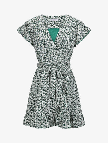 Robe mi-longue imprimée à bord volanté - Vert - 4