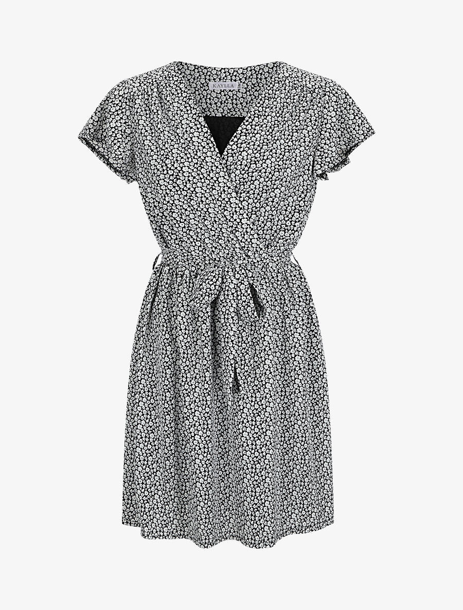 Robe mi-longue à imprimé fleuri - Noir - 1