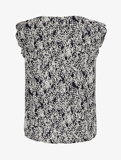 Blouse à imprimé feuillage et manches volantées - Marine - 2
