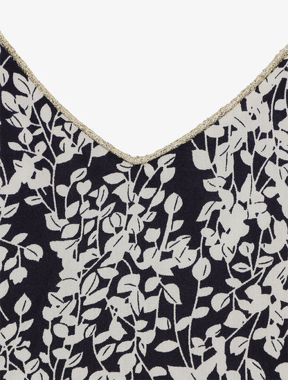 Blouse à imprimé feuillage et manches volantées - Marine - 3
