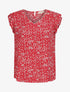 Blouse à imprimé petites fleurs et manches volantées - Rouge - 1