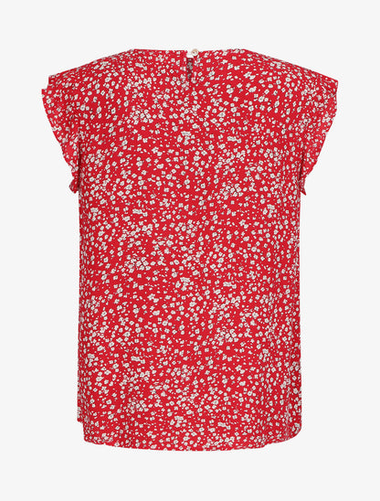 Blouse à imprimé petites fleurs et manches volantées - Rouge - 2