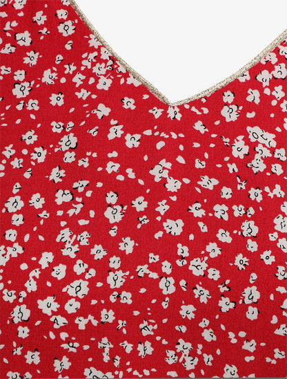 Blouse à imprimé petites fleurs et manches volantées - Rouge - 3