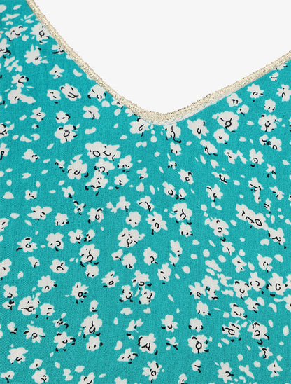 Blouse à imprimé petites fleurs et manches volantées - Turquoise - 3