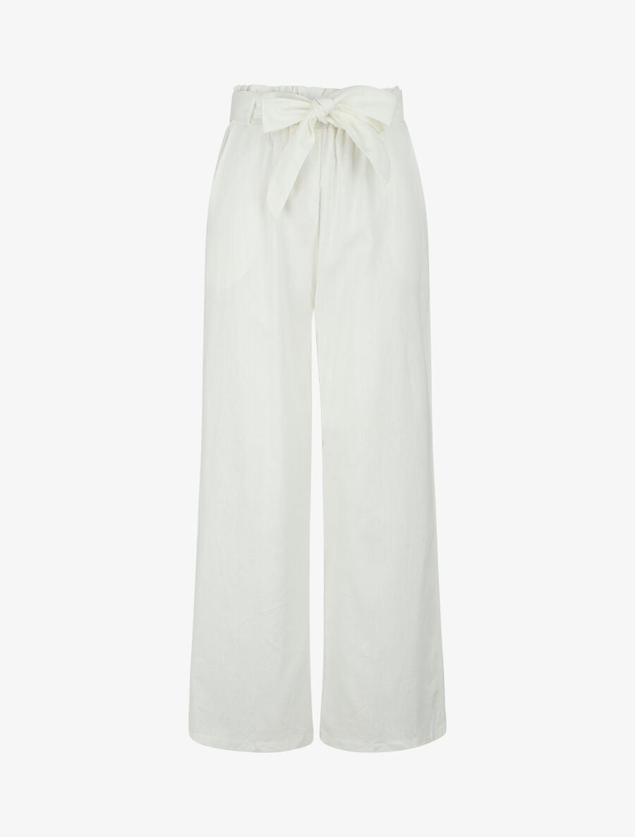 Pantalon paperbag en lin - Blanc - 4
