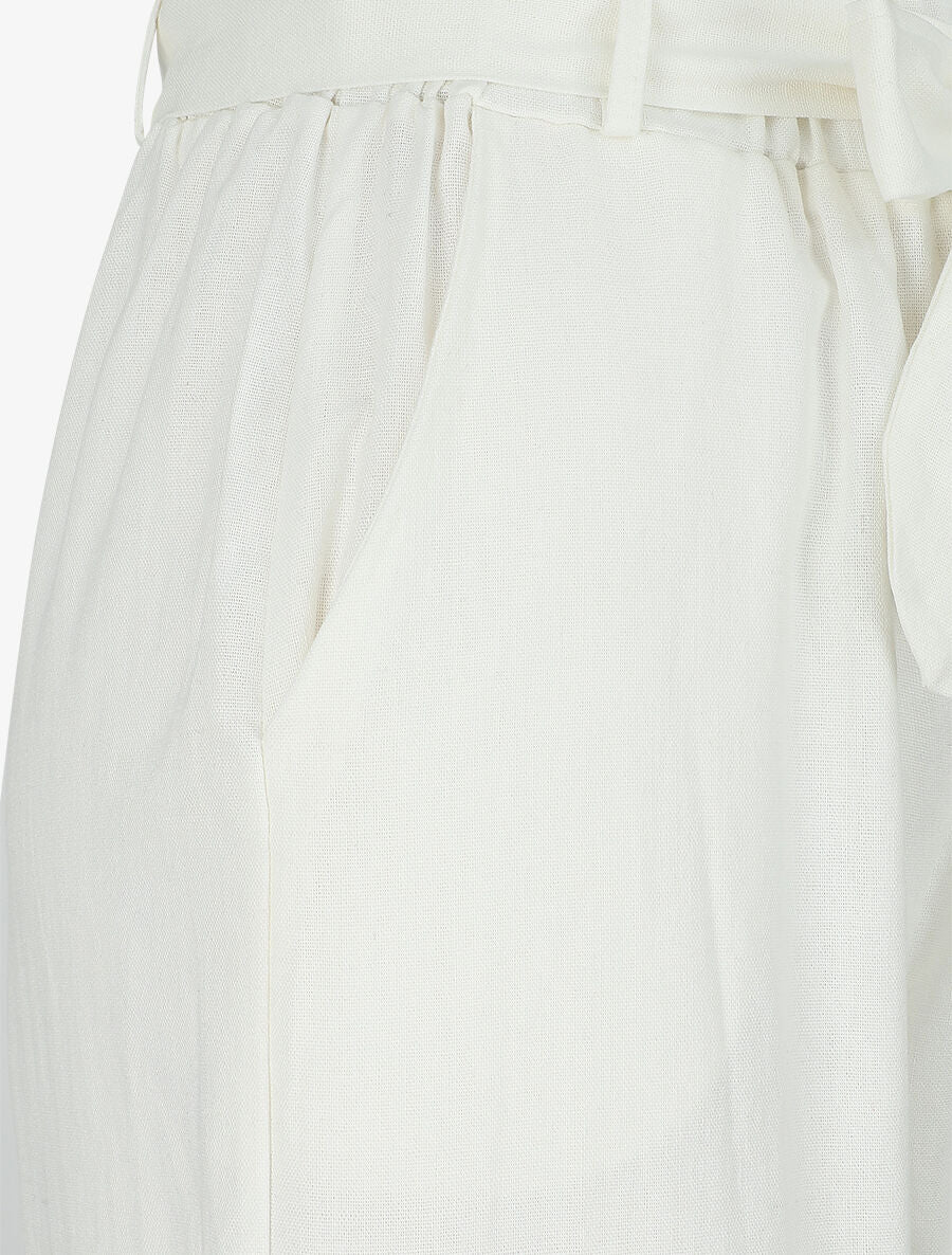 Pantalon paperbag en lin - Blanc - 3