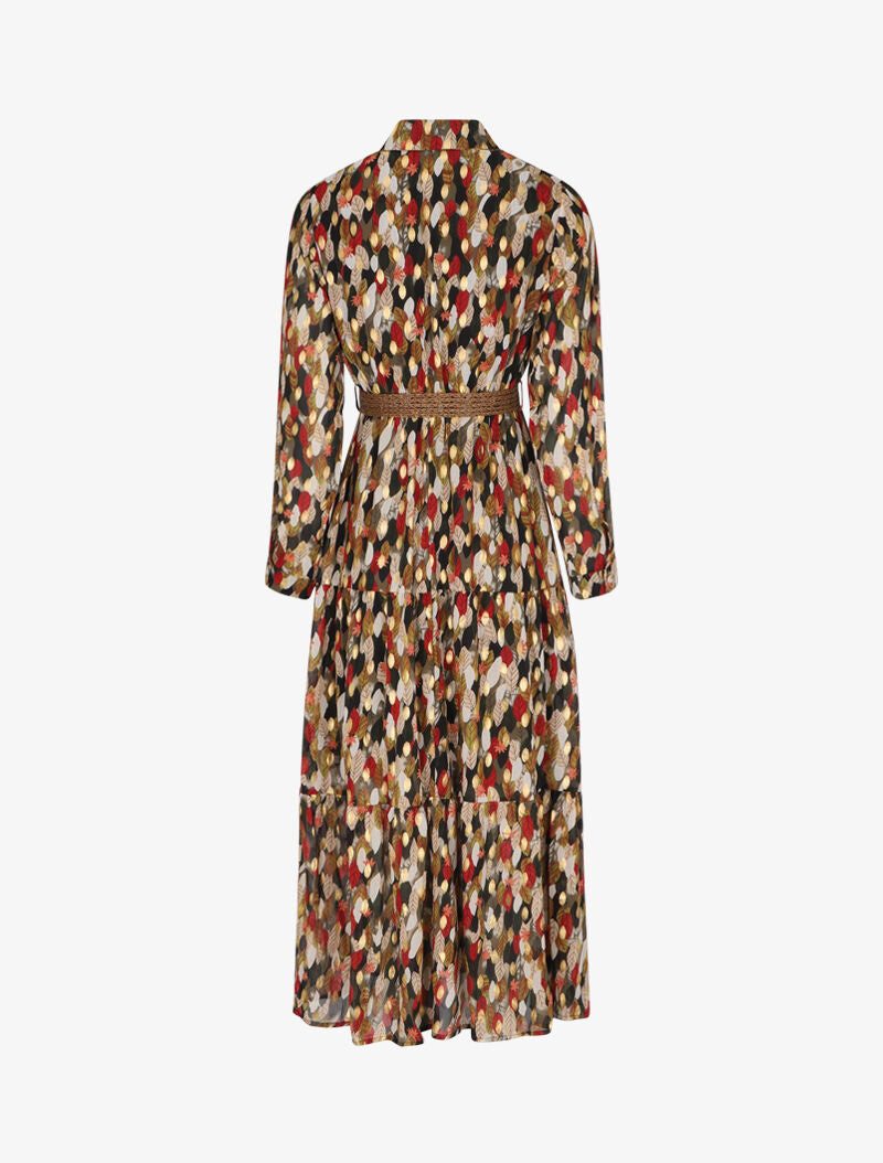 Robe longue à motif feuilles stylisées - Kaki - 2