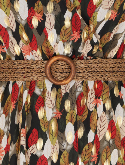 Robe longue à motif feuilles stylisées - Kaki - 3