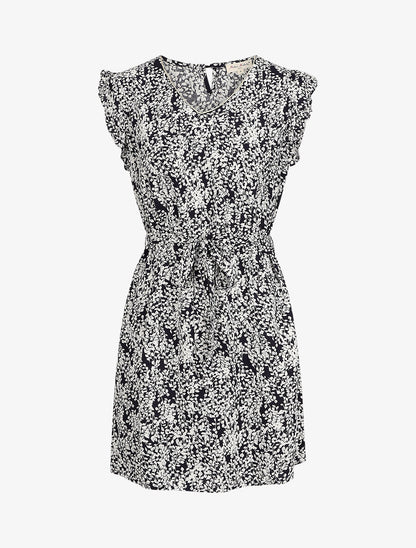 Robe droite à imprimé feuillage - Marine - 5