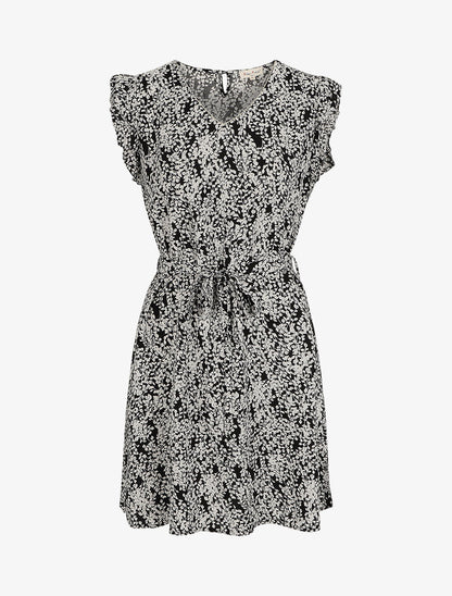 Robe droite à imprimé feuillage - Noir - 1