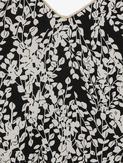 Robe droite à imprimé feuillage - Noir - 3