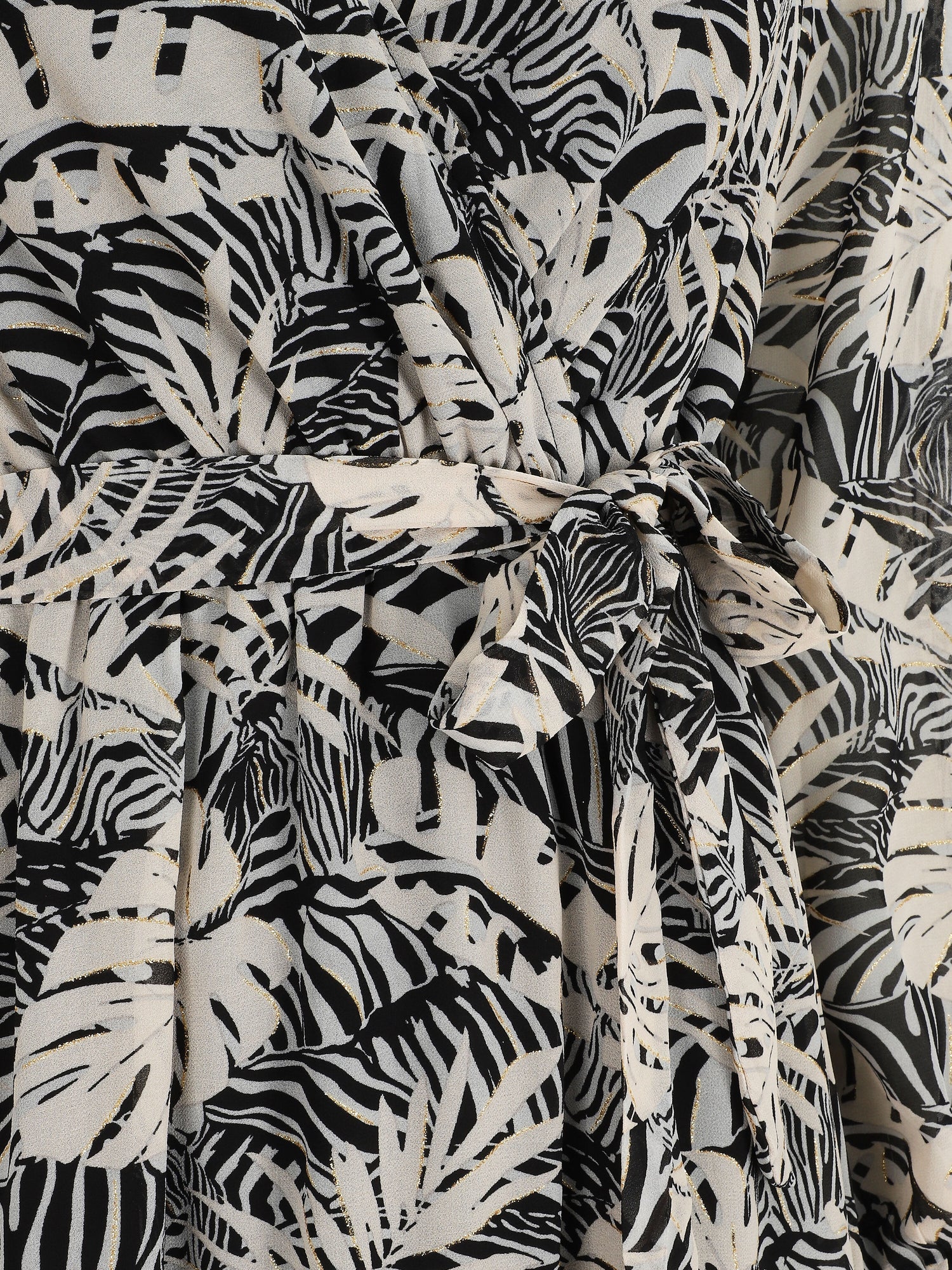 Robe longue en voile imprimé tropical irisé - Noir - 3