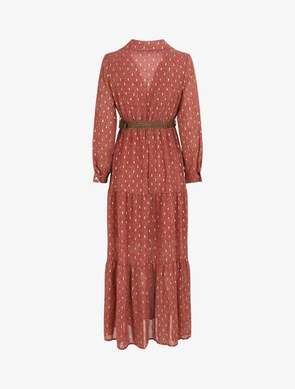 Robe longue en voile léopard irisé - Rouille - 2