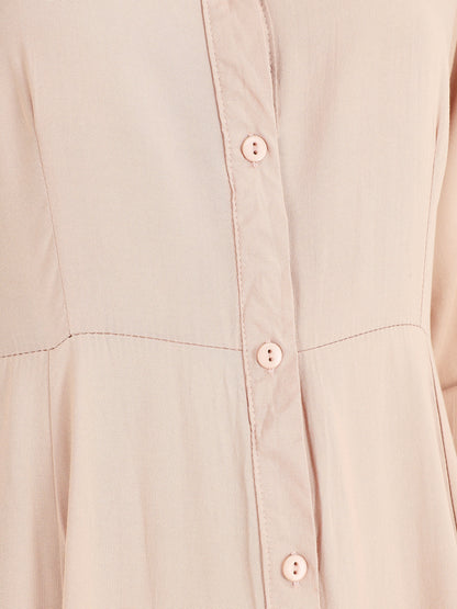 Robe chemise longue unie - Beige - 3