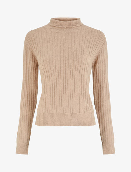 Pull en laine mélangée à col roulé - Beige - 1