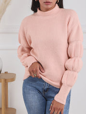 Pull en laine mélangée à manches élastiquées - Rose - 1