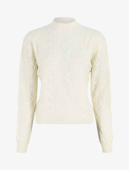 Pull en laine mélangée à motif lignes entrelacées - Blanc - 1