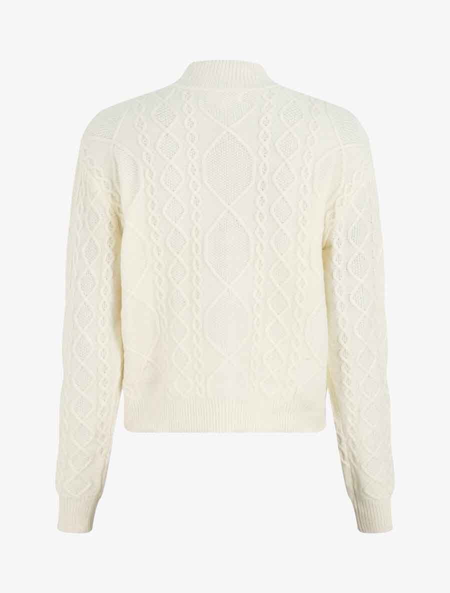 Pull en laine mélangée à motif lignes entrelacées - Blanc - 2