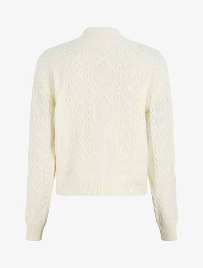 Pull en laine mélangée à motif lignes entrelacées - Blanc - 2