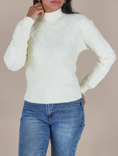 Pull en laine mélangée à motif lignes entrelacées - Blanc - 4