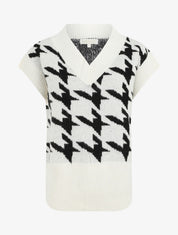 Pull sans manches à motif pied de poule - Blanc - 1