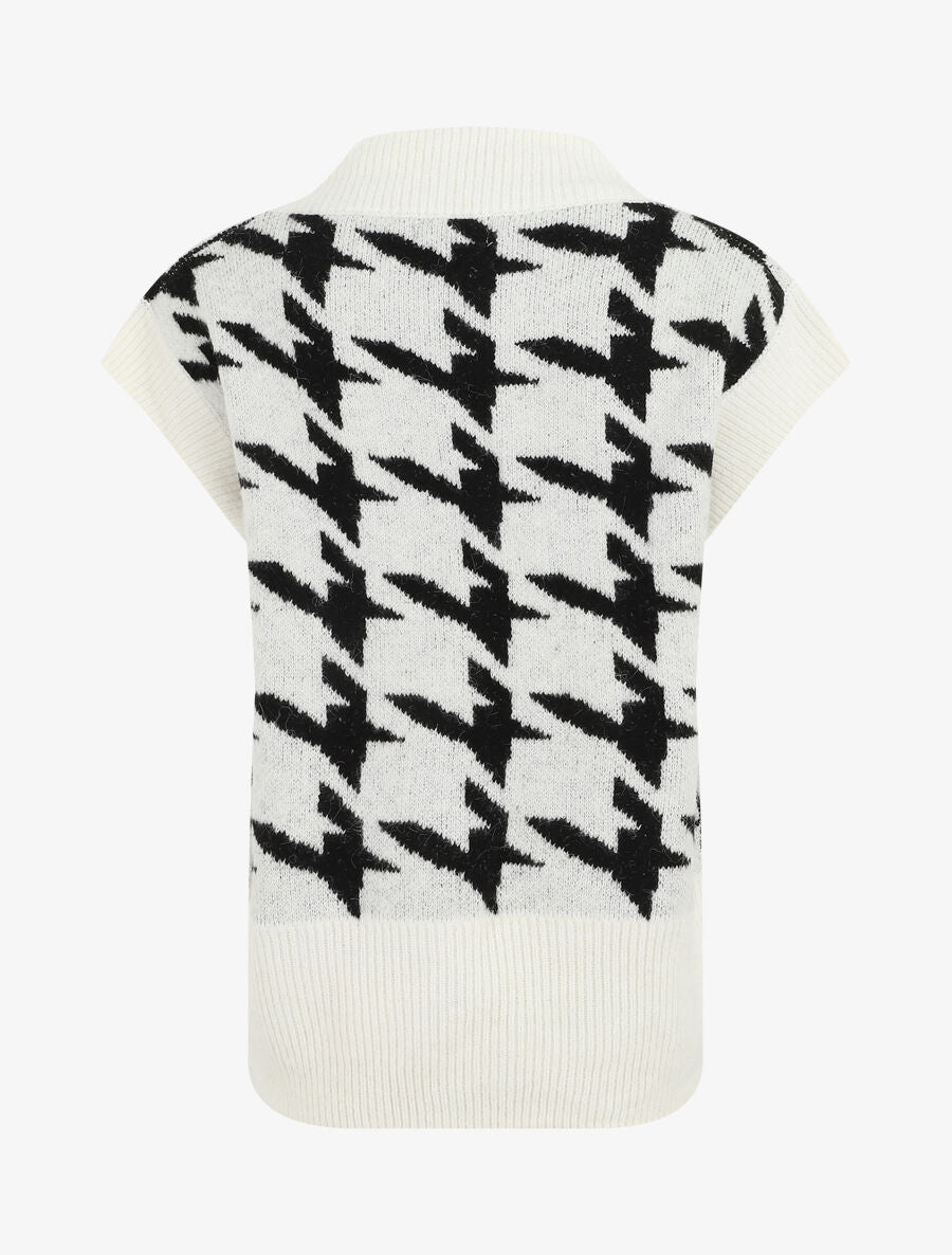 Pull sans manches à motif pied de poule - Blanc - 2