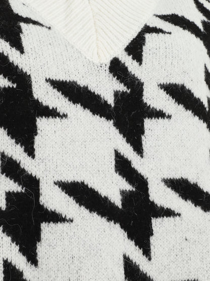 Pull sans manches à motif pied de poule - Blanc - 3