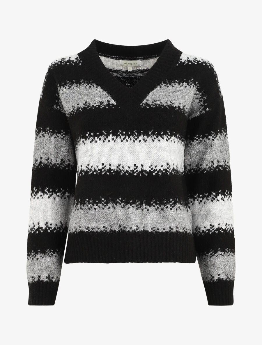 Pull en laine mélangé à motif rayé - Noir - 5