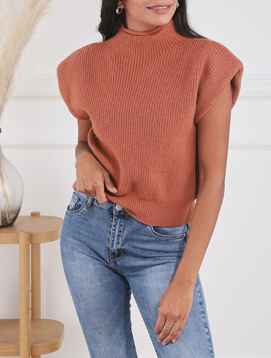 Pull sans manches en laine mélangée - Marron - 4