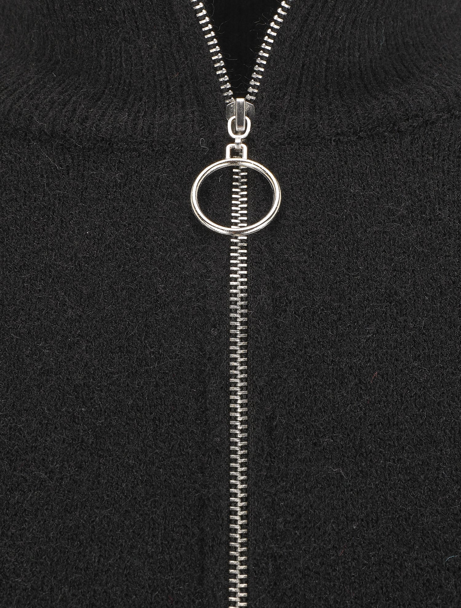 Pull uni à col montant zippé - Noir - 3