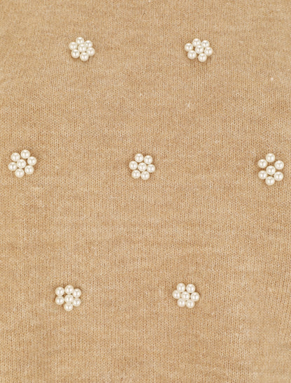 Pull manches ballon et perles - Camel - 3