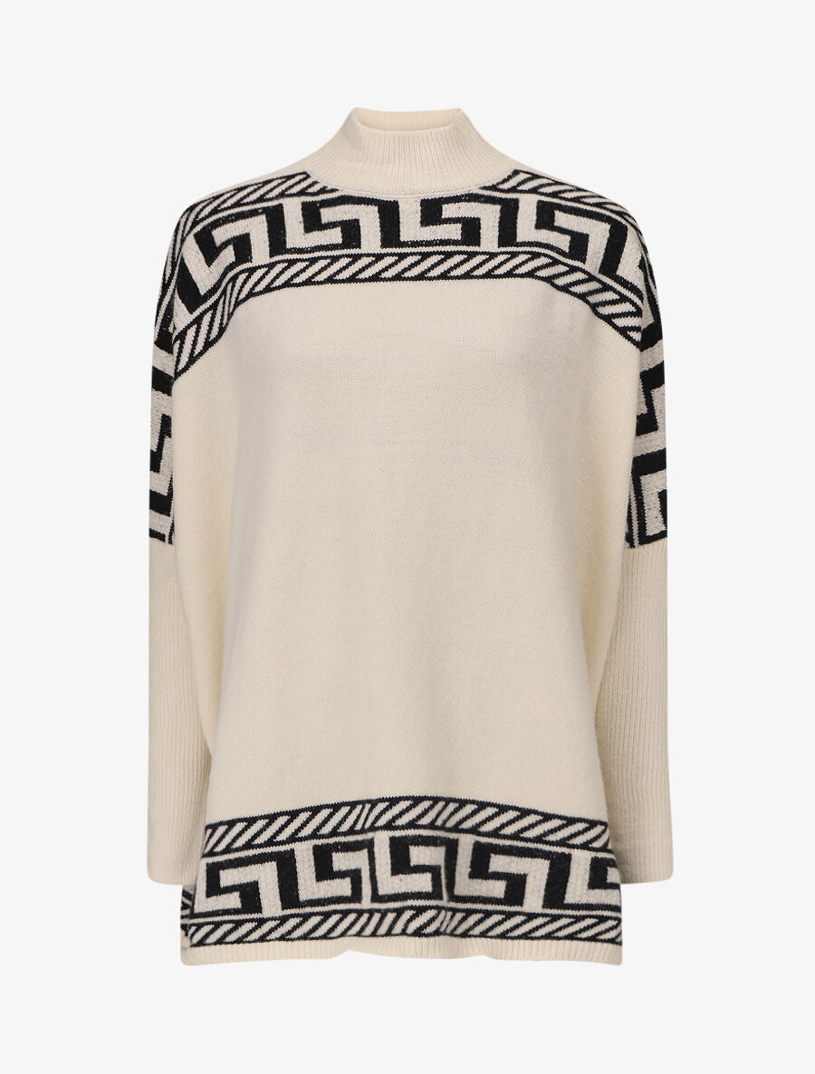 Pull oversize à motif grecque - Blanc - 2