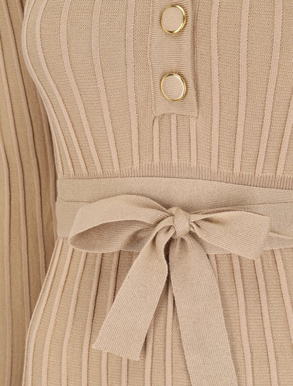 Robe pull côtelée coupe patineuse - Beige - 3
