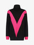 Pull col roulé à motif V - Noir/fushia - 1
