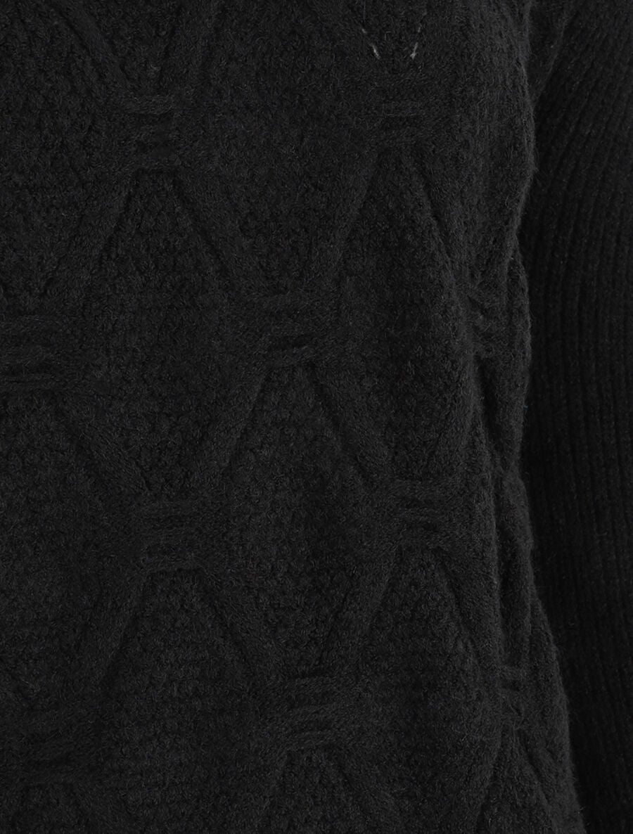 Pull droit en maille stylisée - Noir - 3
