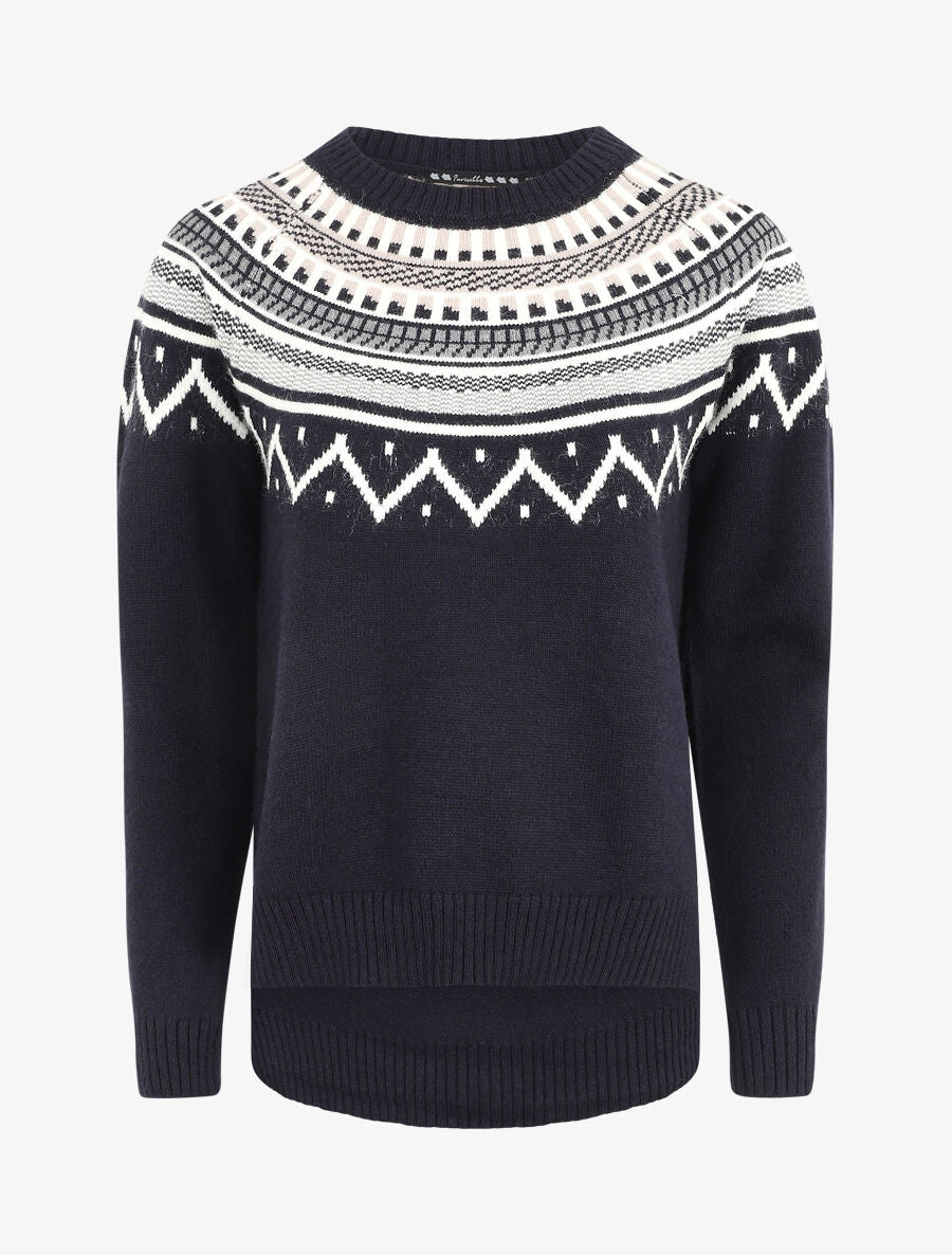 Pull col rond à motif norvégien - Marine - 1