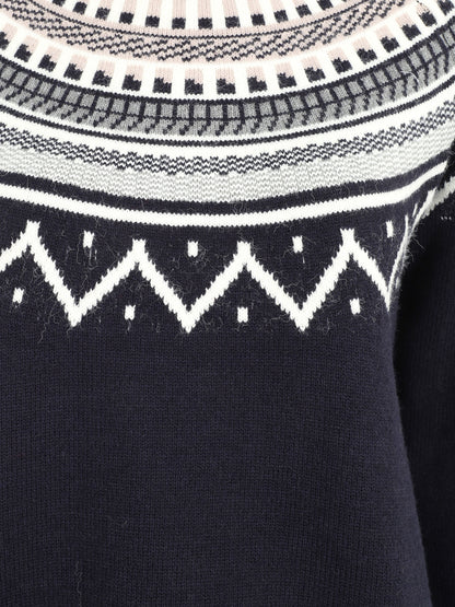 Pull col rond à motif norvégien - Marine - 3