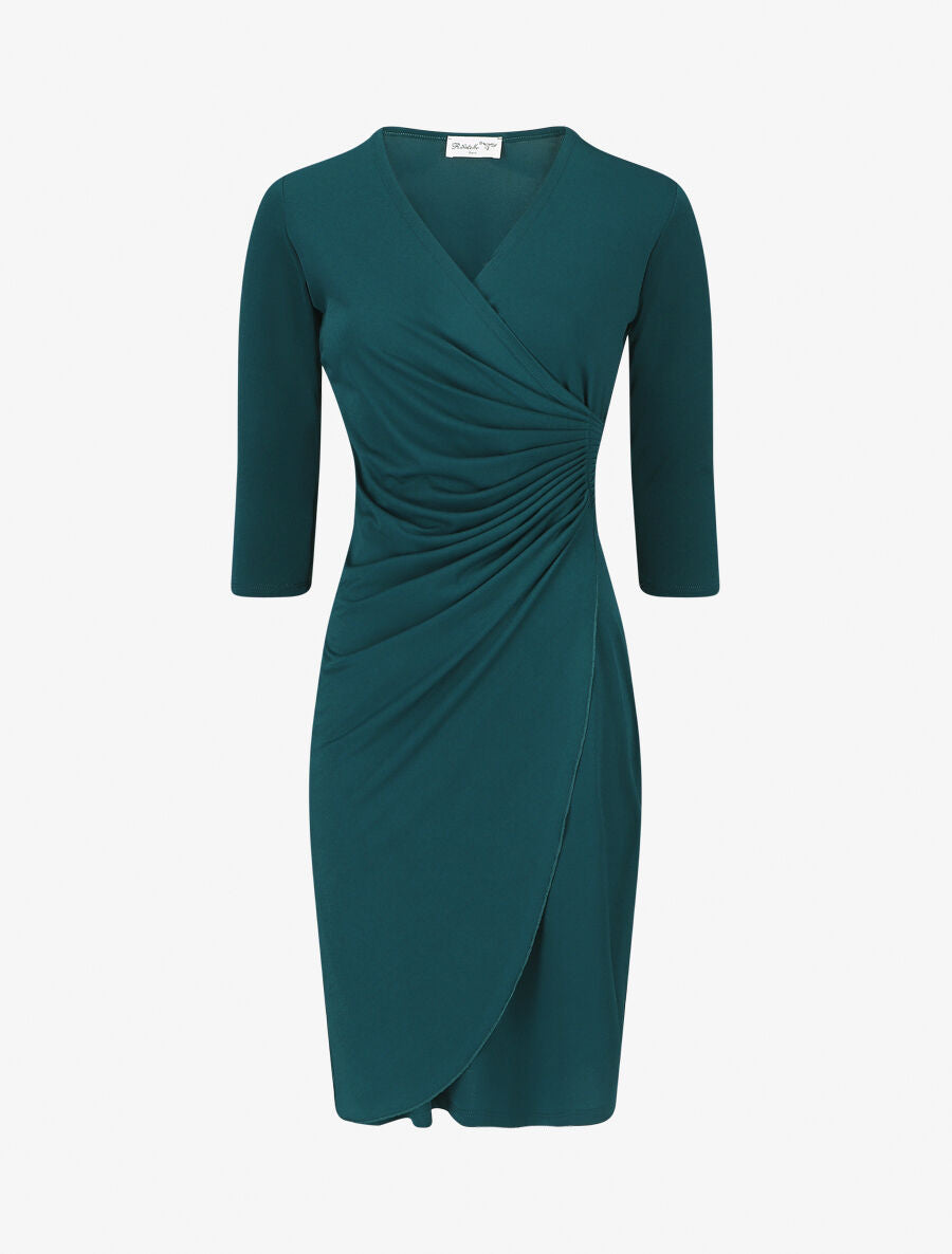 Robe unie drapée style portefeuille - Bleu canard - 5