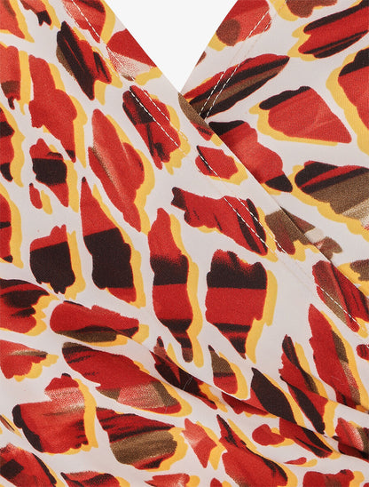 Robe drapée style portefeuille imprimé graphique - Rouille - 3