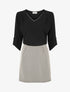 Robe droite imprimé graphique bi-matière - Noir - 1