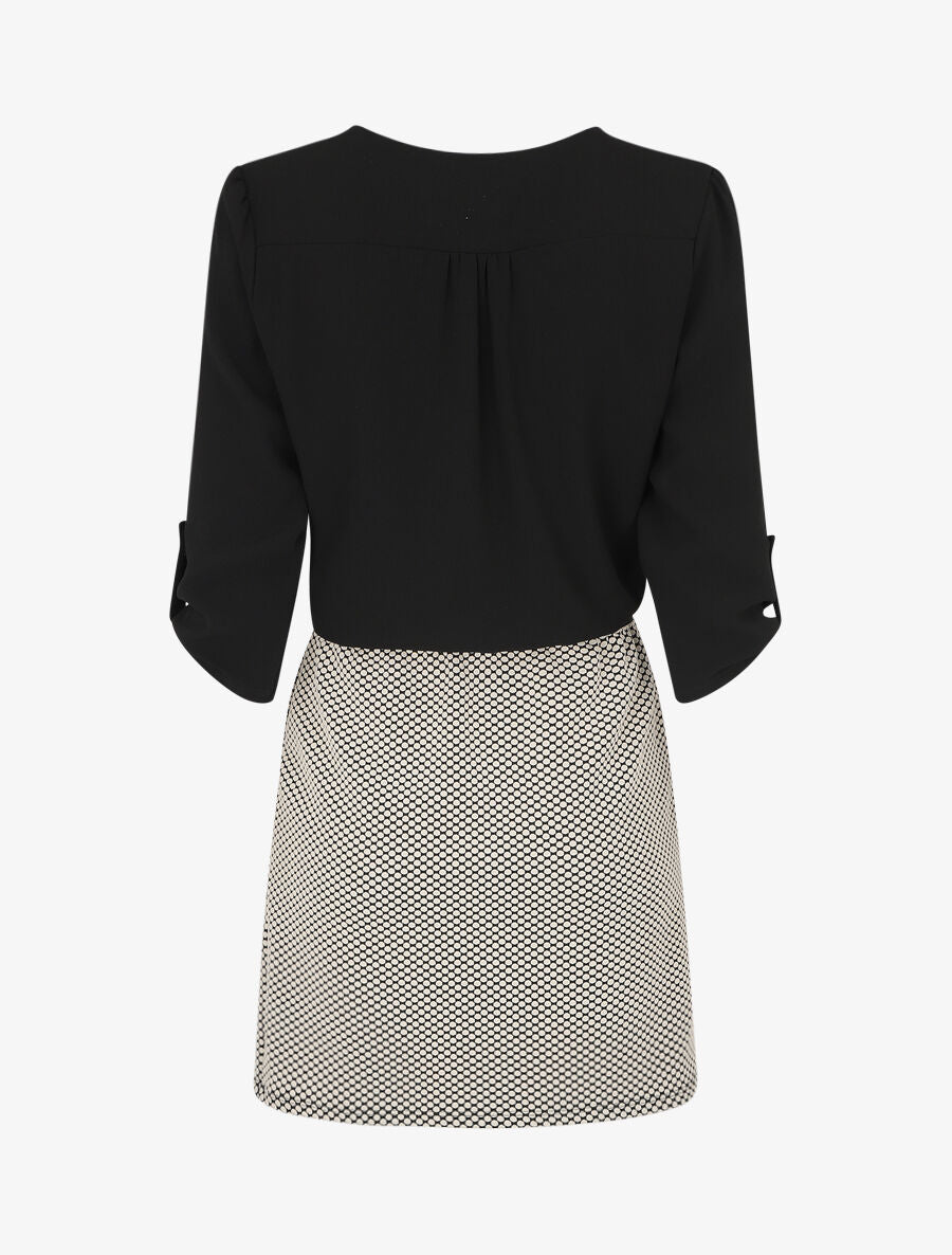 Robe droite imprimé graphique bi-matière - Noir - 2