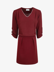 Robe droite imprimé graphique bi-matière - Bordeaux - 5