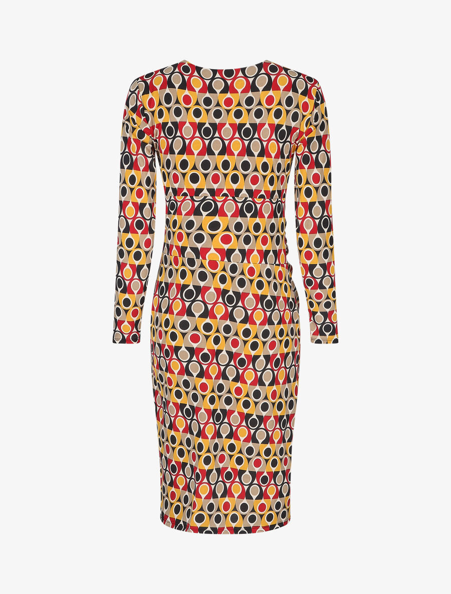Robe ajustée drapée imprimé pois stylisés - Moutarde - 2