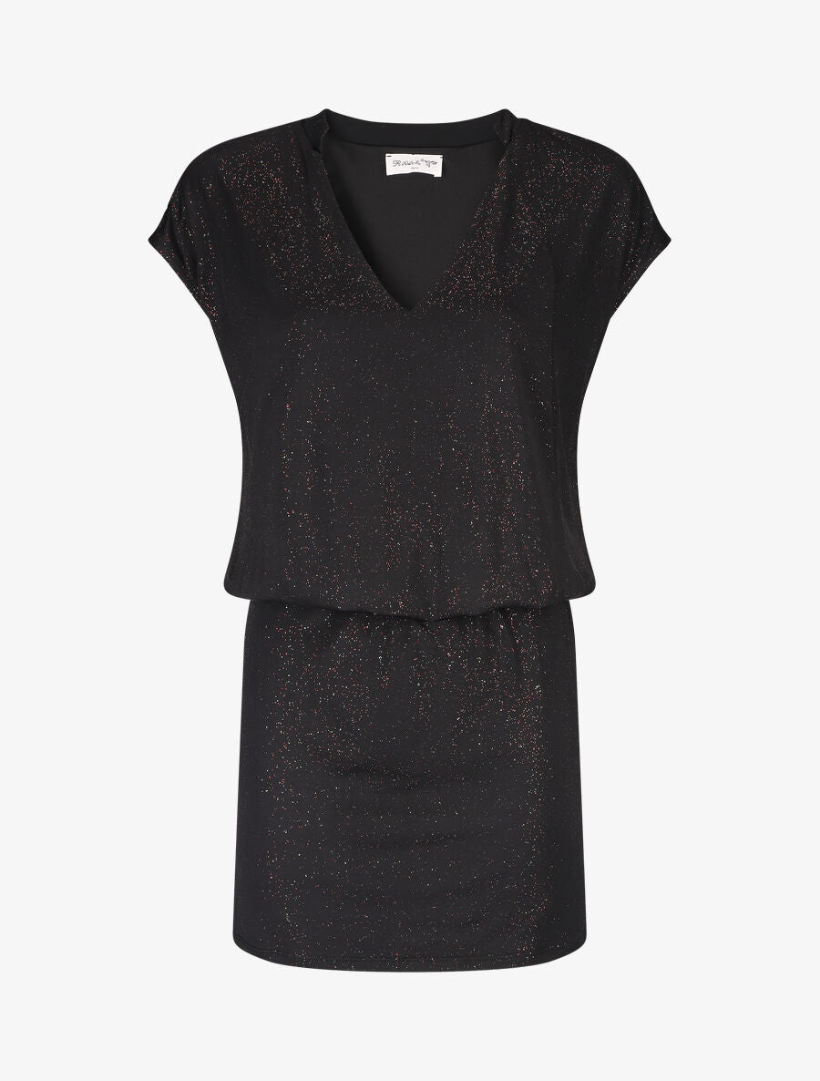 Robe courte sans manches à paillettes - Noir - 1