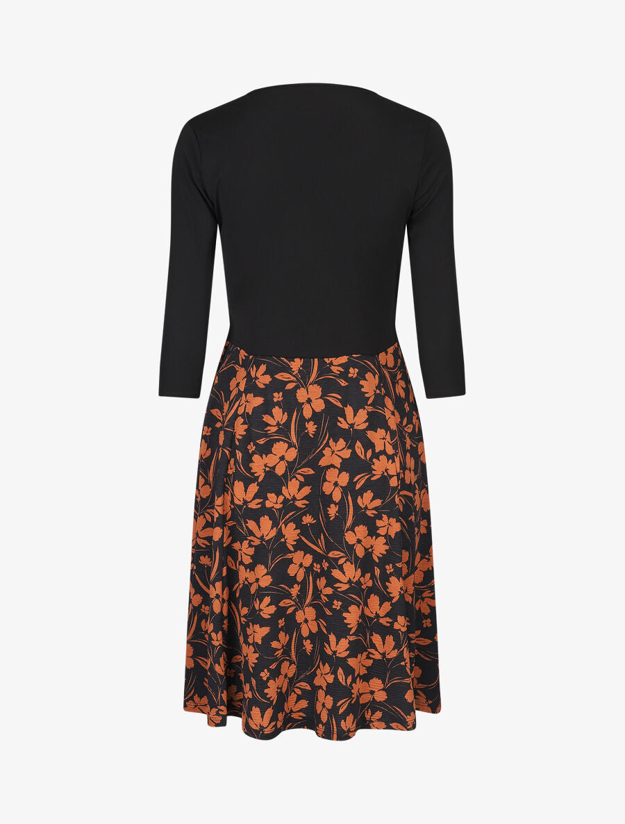 Robe patineuse drapée et fleuri - Noir/marron - 2